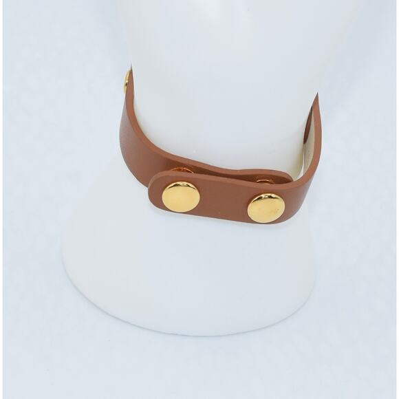 BALENCIAGA Brown Leather Band Gold Tone Locket Box Bracelet - Picture 7 of 9